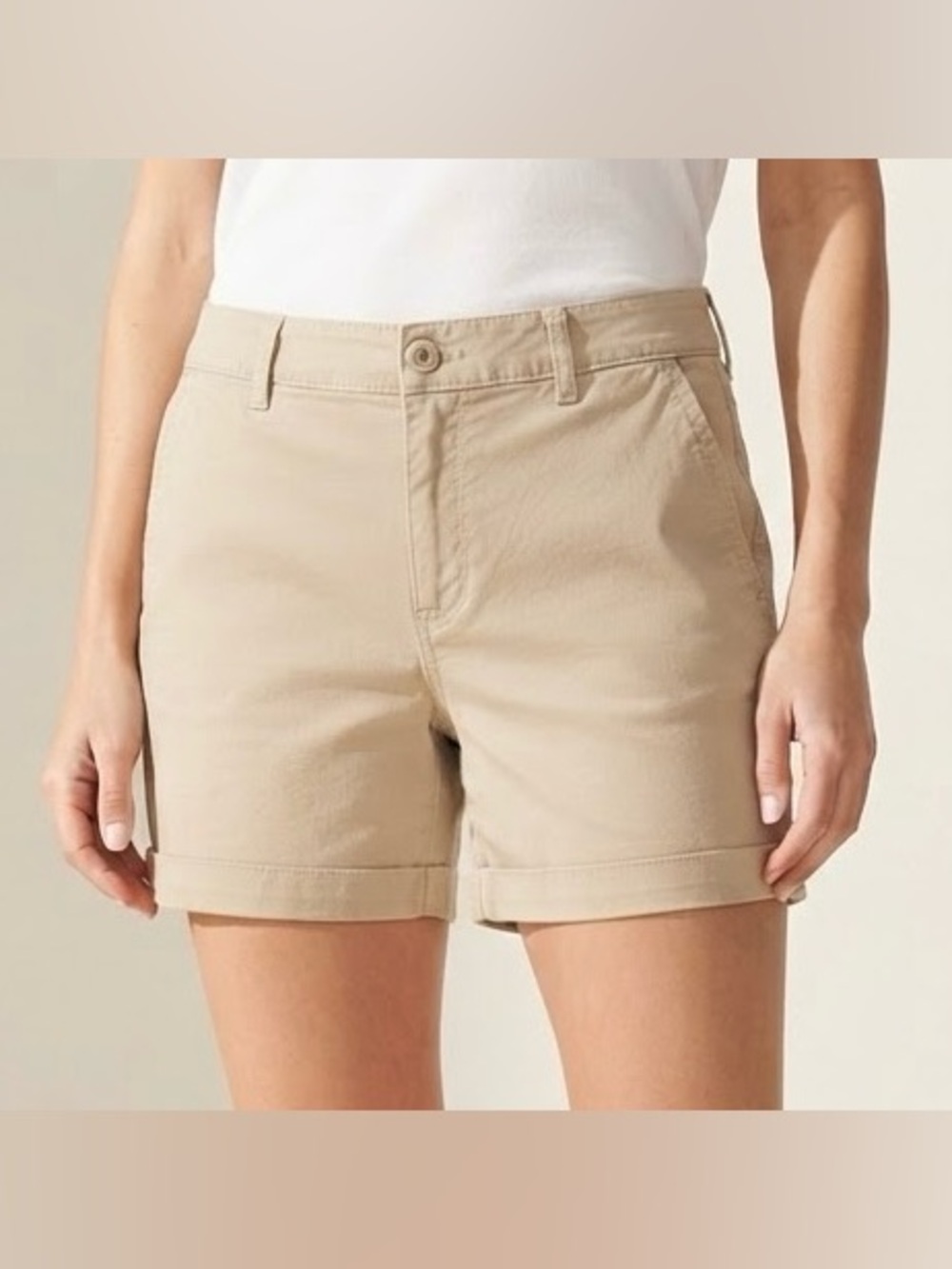 Eddie Bauer Legend Wash Stretch Slightly Curvy Khaki Cotton Shorts Size 14